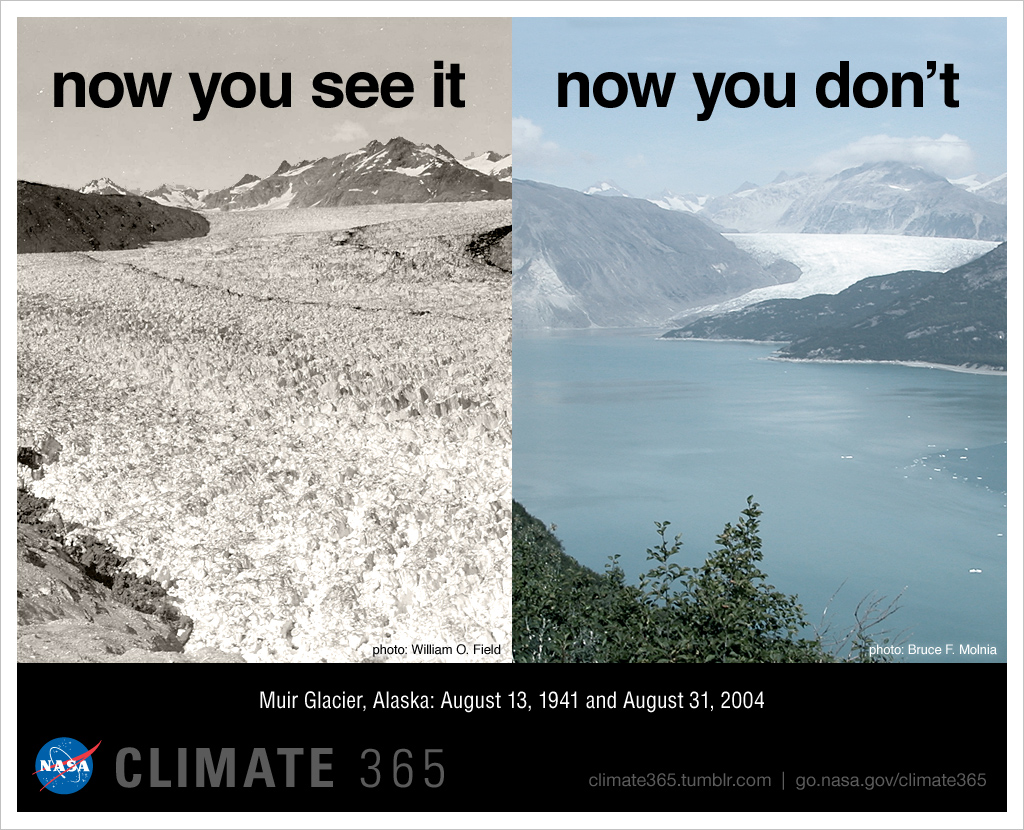 Two images side by side of glacial melt from 1940 to 2004.